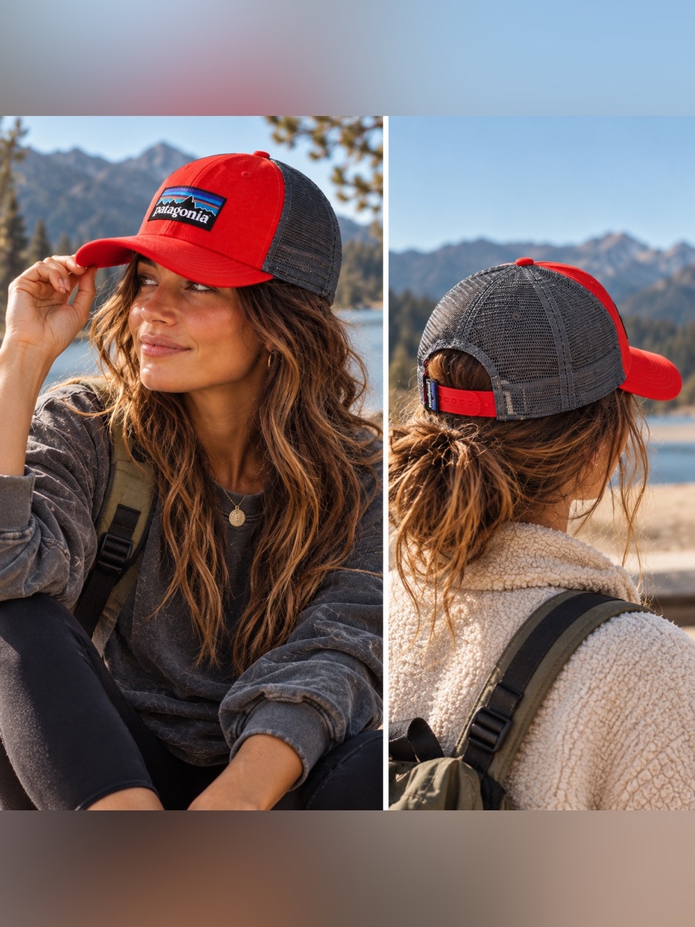 Patagonia P-6 Logo Trucker Hat Red Gray Mesh Snapback 38017 Discontinued